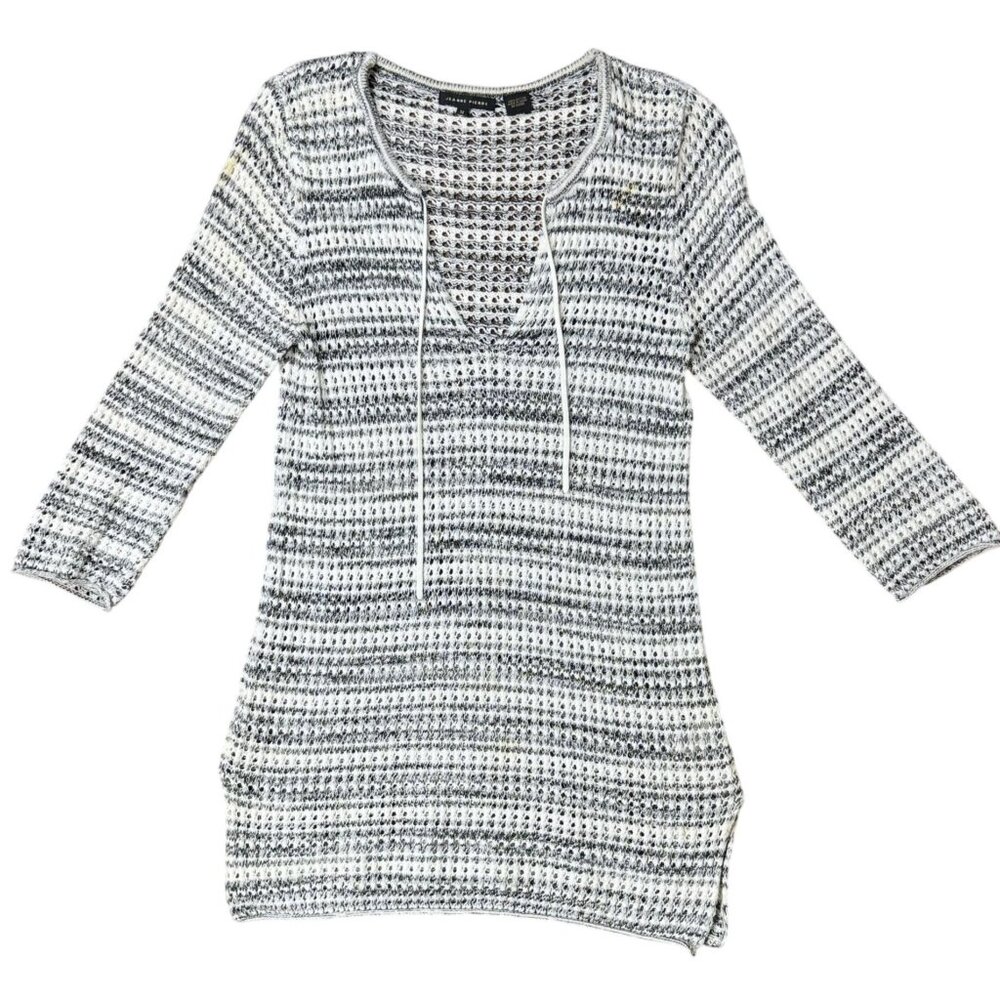 Jeanne Pierre Size M Woman Tunic Sweater 100 % Cotton With Lace-Up Neckline - Picture 2 of 6